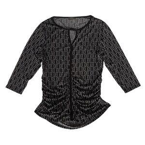 Vince Camuto Black & White Keyhole Blouse Oval Design Ruching on Side 3/4 Slv Lg